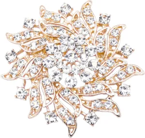 1 Pcs Jewelry Large Gold Rhinestone Floral Flower Brooch Pins Corsage Bouquet for Wedding Banquet Christmas Party Valentine's Day Gift for Women Men Bridal Wife Mom