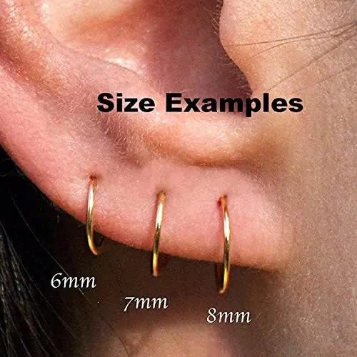 3 Pair Set Nose Rings Hoop Cartilage Small Hoops Earrings Set for Women Tragus Septum Helix Thin Multiple Piercing (14K Gold Filled, 5-6-7 mm | 3 Pairs/ 20 GA)