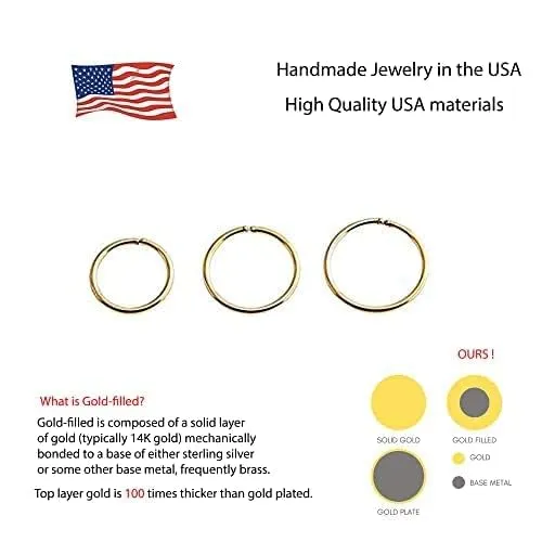 3 Pair Set Nose Rings Hoop Cartilage Small Hoops Earrings Set for Women Tragus Septum Helix Thin Multiple Piercing (14K Gold Filled, 5-6-7 mm | 3 Pairs/ 20 GA)