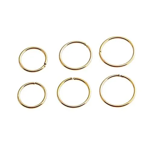 3 Pair Set Nose Rings Hoop Cartilage Small Hoops Earrings Set for Women Tragus Septum Helix Thin Multiple Piercing (14K Gold Filled, 5-6-7 mm | 3 Pairs/ 20 GA)
