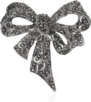 Black Color Rhinestone Bow Brooches for Women Large Bowknot Brooch Pin Vintage Jewelry Winter Accessories
