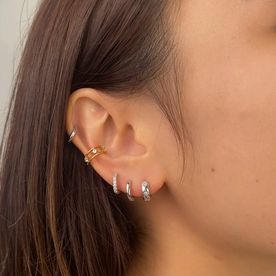 Classic Pave Silver 7mm Huggie Earrings