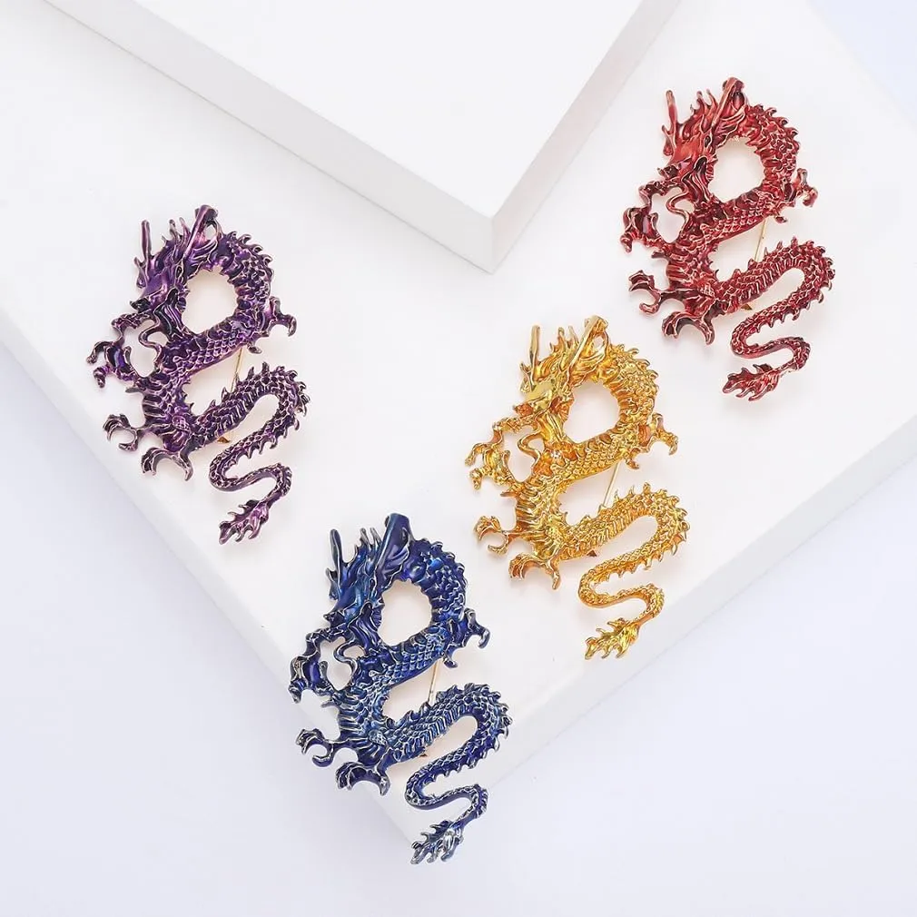 Dragon Brooch Pins for Women, Chinese Dragon Brooch Pin, Lucky Dragon Talisman Brooch Lapel Pin, Bohemian Dragon Brooches Pins for Women Hat Bag Suit Dress Accessories