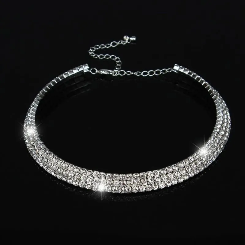 Elegant 3 Row Rhinestone Handmade Bridal Necklaces | Bridelily
