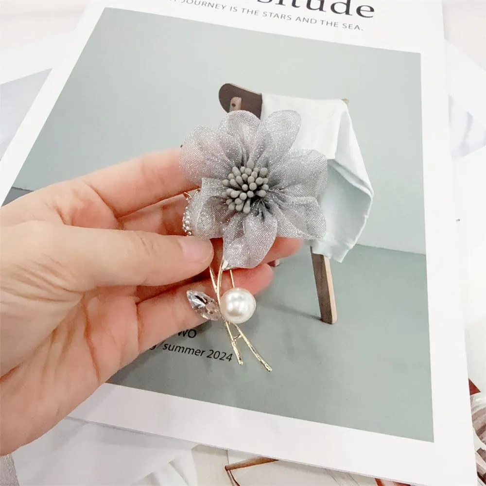 Fabric Flower Brooches for Women Elegant Flowers Pins for Clothes Floral Brooch Dainty Lapel Pin Accessories Pearl Crystal Corsage Cocktail Party Ceremony Banquet Decoration Fashion Jewelry
