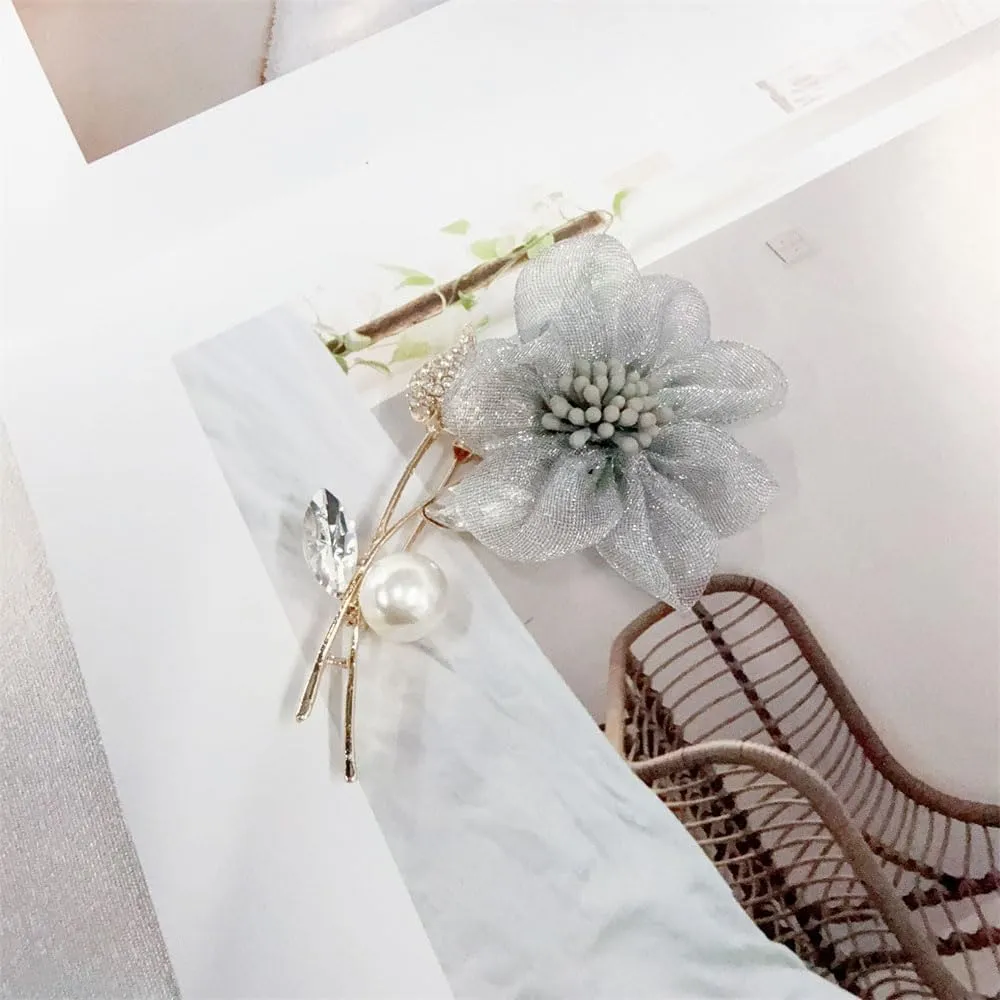 Fabric Flower Brooches for Women Elegant Flowers Pins for Clothes Floral Brooch Dainty Lapel Pin Accessories Pearl Crystal Corsage Cocktail Party Ceremony Banquet Decoration Fashion Jewelry