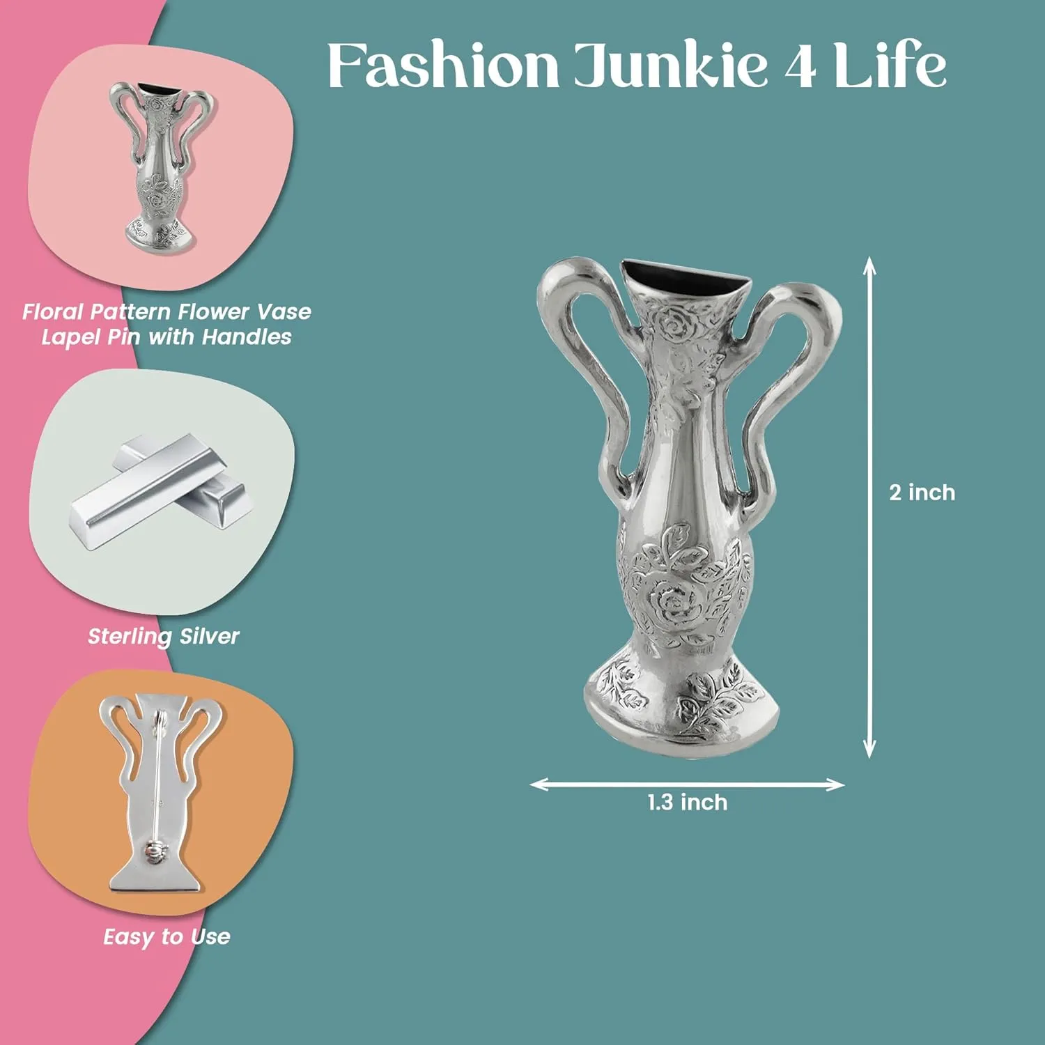 FashionJunkie4Life Sterling Silver Lapel Pins and Brooches for Women and Men