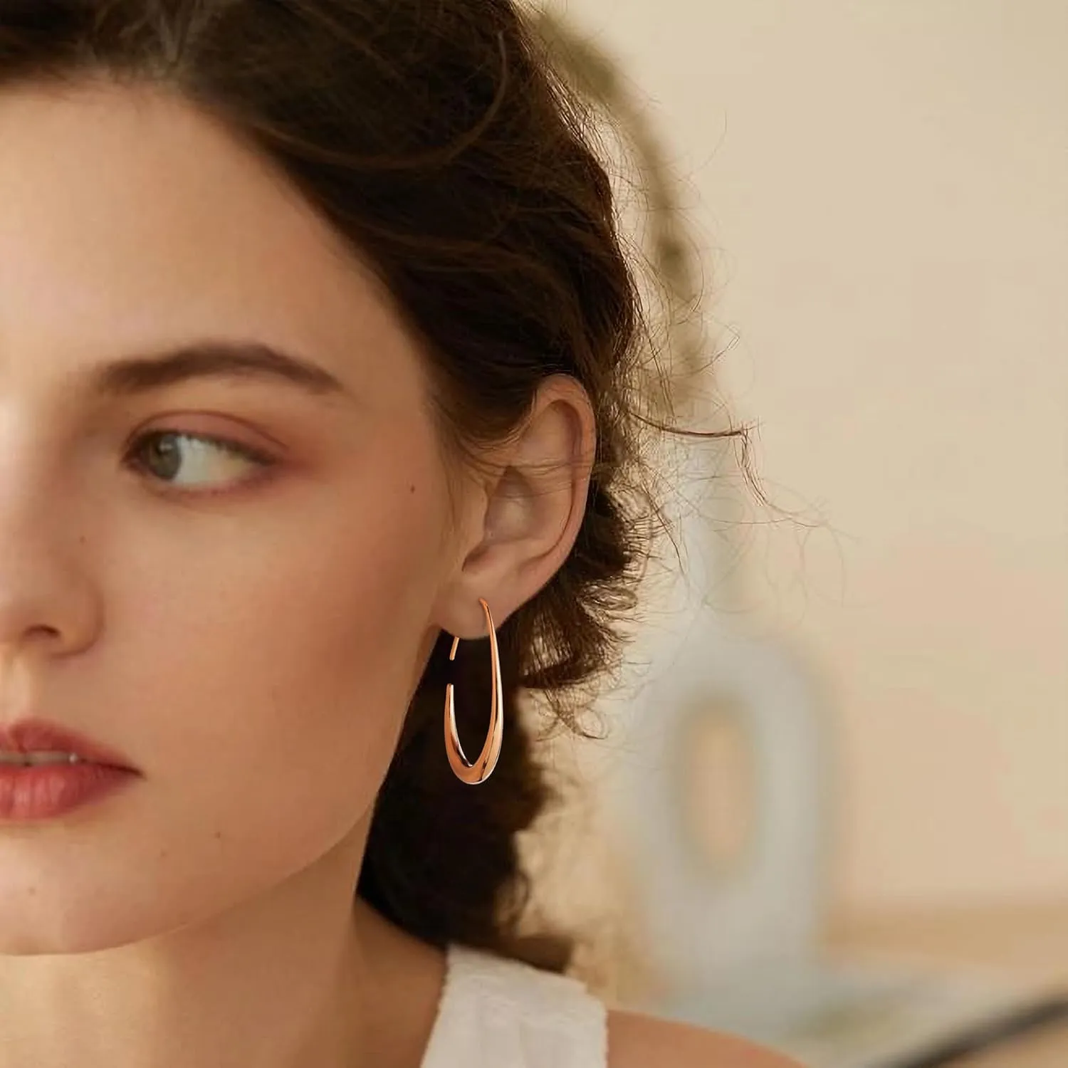 Gacimy Teardrop Hoop Earrings for Women, 14K Gold Plated Oval Pull Through Hoop Earrings for Women, Gold Drop Hoop Earrings for Women