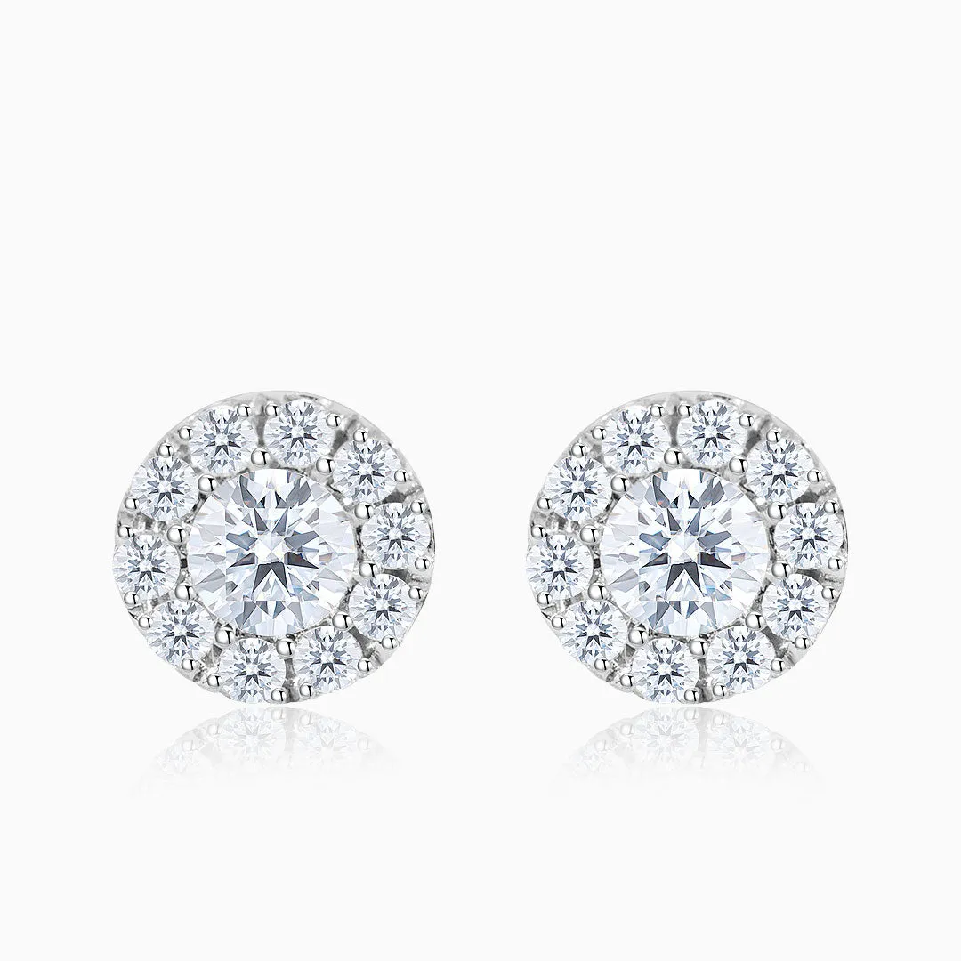 Halo Diamond Earrings in 18K White Gold
