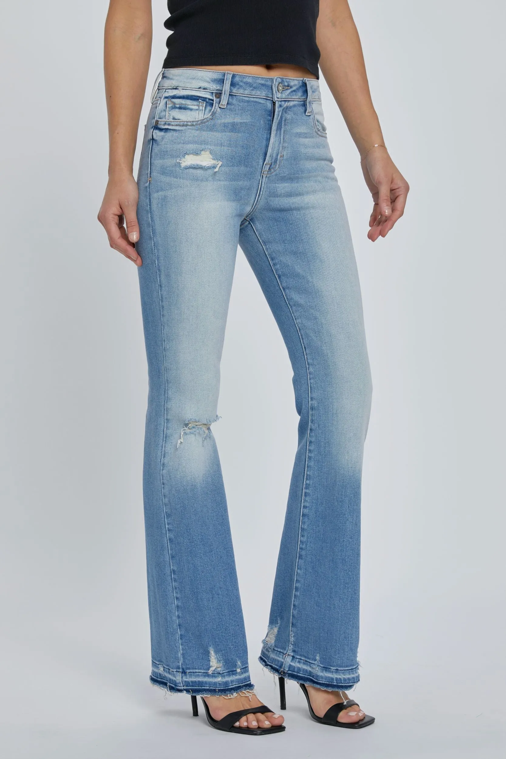 Hidden Jeans Happi Mid Rise Flare With Let Out Hem In Vintage Wash