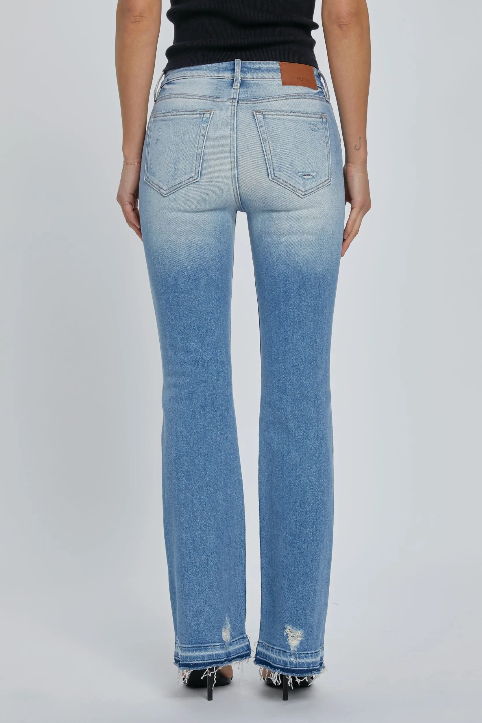 Hidden Jeans Happi Mid Rise Flare With Let Out Hem In Vintage Wash