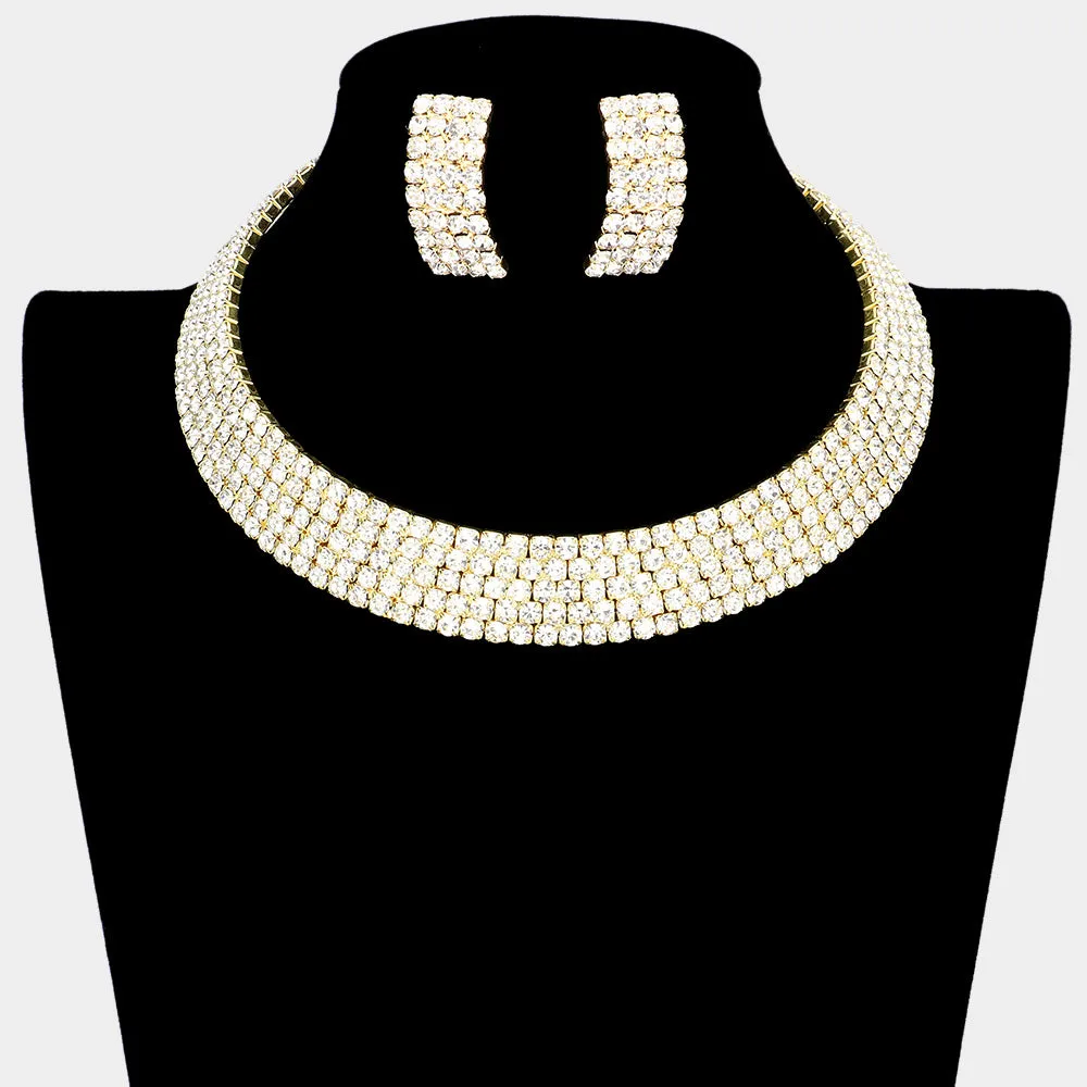 iLLASPARKZ 5Rows Crystal Rhinestone Choker Cuff Necklace