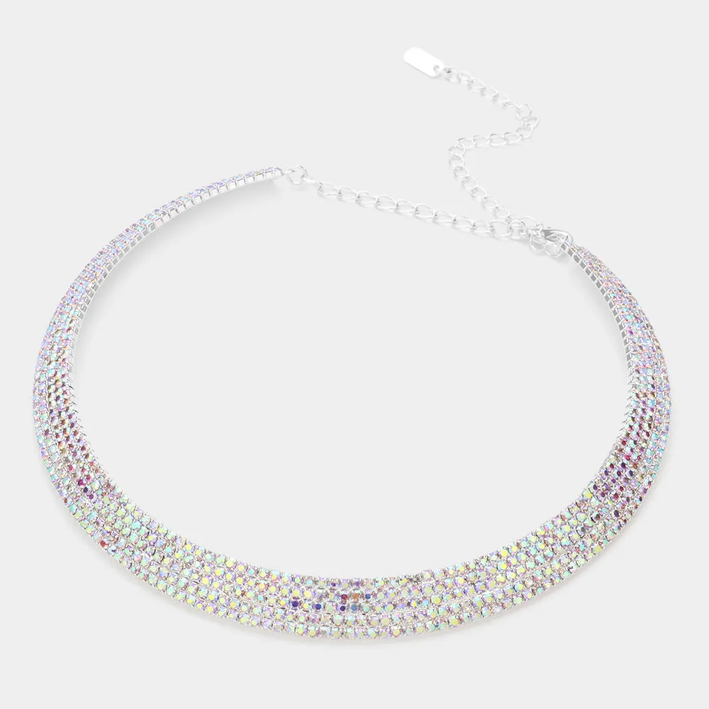 iLLASPARKZ 5Rows Rhinestone Pave Choker Necklace