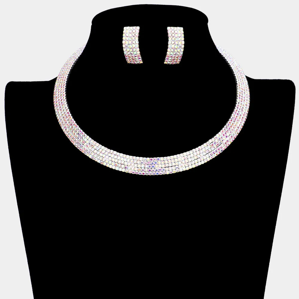 iLLASPARKZ 5Rows Rhinestone Pave Choker Necklace
