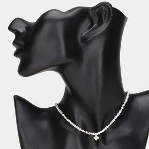 iLLASPARKZ CZ Stone Paved Quatrefoil Pendant Pointed Faceted Beaded Choker Necklace