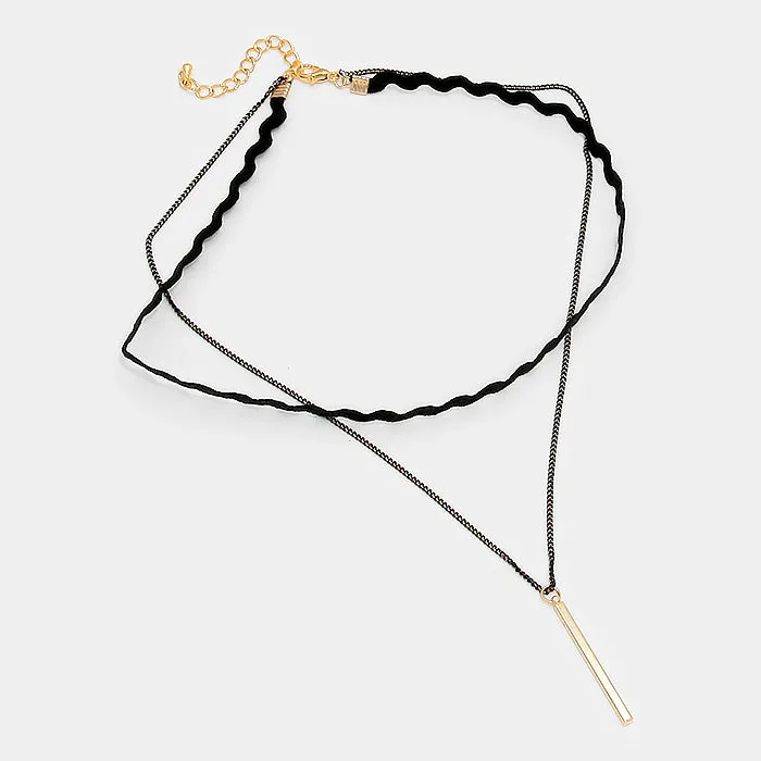 iLLASPARKZ Double layer metal bar pendant wavy choker necklace