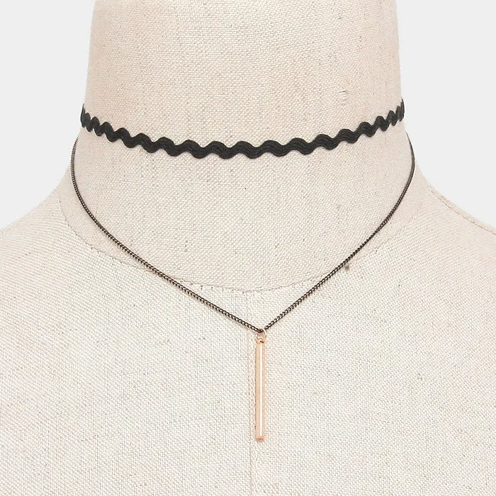 iLLASPARKZ Double layer metal bar pendant wavy choker necklace