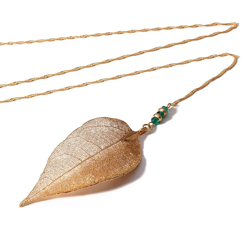 long back necklace women fashion jewelry metal leaf tassel pendant necklace colar feminino ras de cou