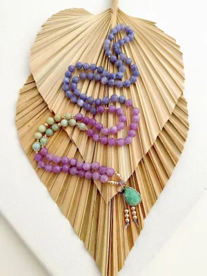 Natural Amazonite Amethyst Tanzanite 6mm 108 Mala Beads, Spiritual, Meditation Beads, Reiki, Japa Mala, Buddhist Prayer Beads, Yoga Bracelet, healing beads LKMALA-RRGU-2037