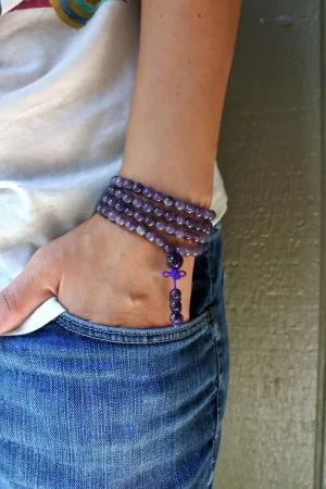 Natural Amethyst 6mm 108 Mala Beads, Spiritual, Meditation Beads, Reiki, Japa Mala, Buddhist Prayer Beads, Yoga Bracelet, healing beads LKMALA-RRGU-2455