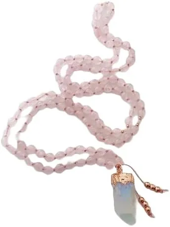 Natural Rose Quartz and Moonstone 6mm 108 Mala Beads, Spiritual, Meditation Beads, Reiki, Japa Mala, Buddhist Prayer Beads, Yoga Bracelet, healing beads LKMALA-RRGU-2170