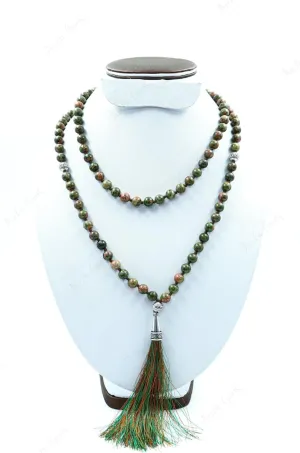 Natural Unakite Jasper 8mm 108 Mala Beads, Spiritual, Meditation Beads, Reiki, Japa Mala, Buddhist Prayer Beads, Yoga Bracelet, healing beads LKMALA-RRGU-2774