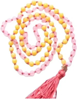 Natural Yellow Citrine and Rose Quartz 6mm 108 Mala Beads, Spiritual, Meditation Beads, Reiki, Japa Mala, Buddhist Prayer Beads, Yoga Bracelet, healing beads LKMALA-RRGU-2584