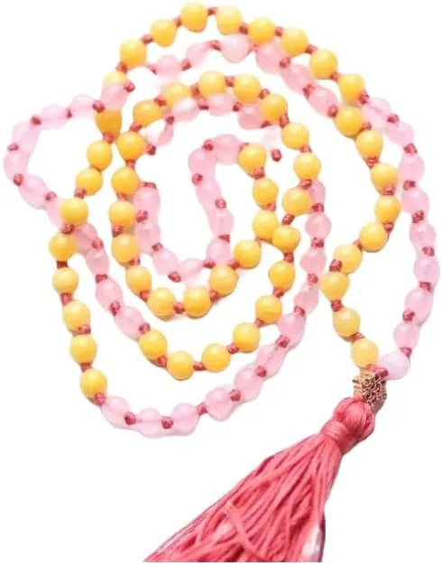 Natural Yellow Citrine and Rose Quartz 6mm 108 Mala Beads, Spiritual, Meditation Beads, Reiki, Japa Mala, Buddhist Prayer Beads, Yoga Bracelet, healing beads LKMALA-RRGU-2584