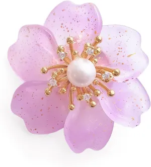 New Year Flower Brooch Pins for Women Girl Fashion Crystal/Colored Glaze Floral Blooming Lapel Pin Pearl Safety Pin Wedding Party Gifts for New Year