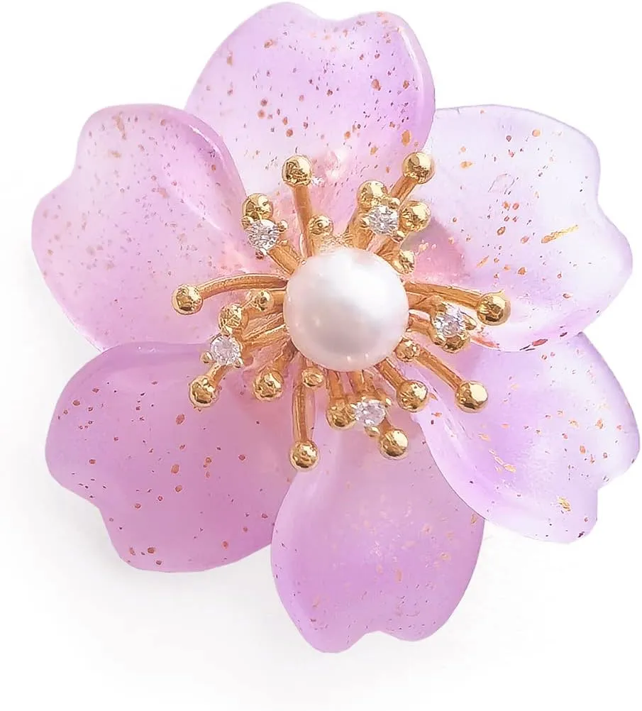 New Year Flower Brooch Pins for Women Girl Fashion Crystal/Colored Glaze Floral Blooming Lapel Pin Pearl Safety Pin Wedding Party Gifts for New Year