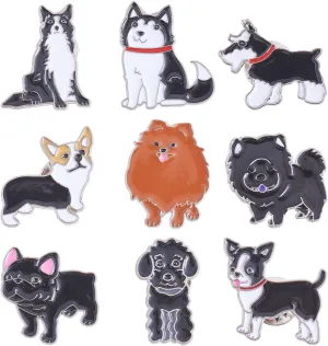 Ornaland 9 Pieces Dog Brooch Pins Cute Animal Brooch Cartoon Siberian Dog Lapel Pins with Brass Butterfly Clutches Alloy Enamel Brooches Badges Jewelry for Backpacks Clothes Jackets Hats