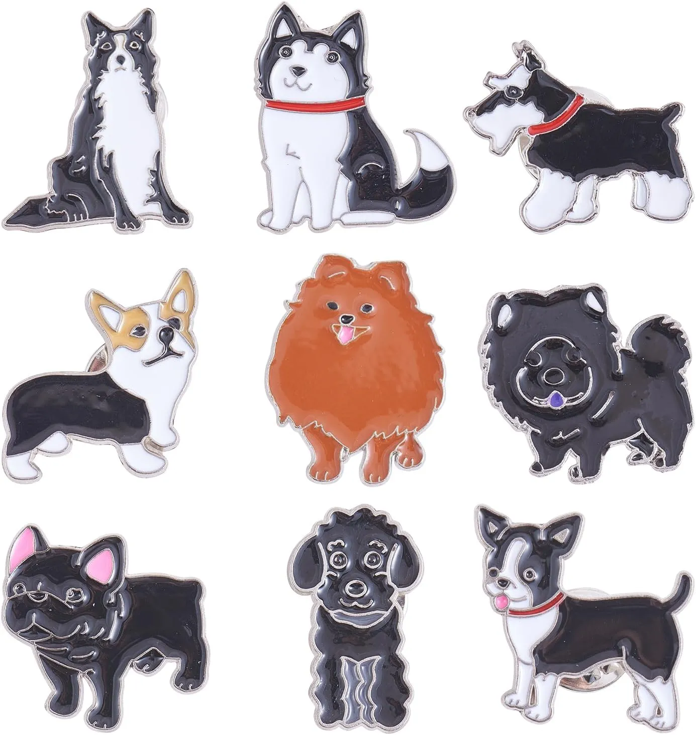 Ornaland 9 Pieces Dog Brooch Pins Cute Animal Brooch Cartoon Siberian Dog Lapel Pins with Brass Butterfly Clutches Alloy Enamel Brooches Badges Jewelry for Backpacks Clothes Jackets Hats
