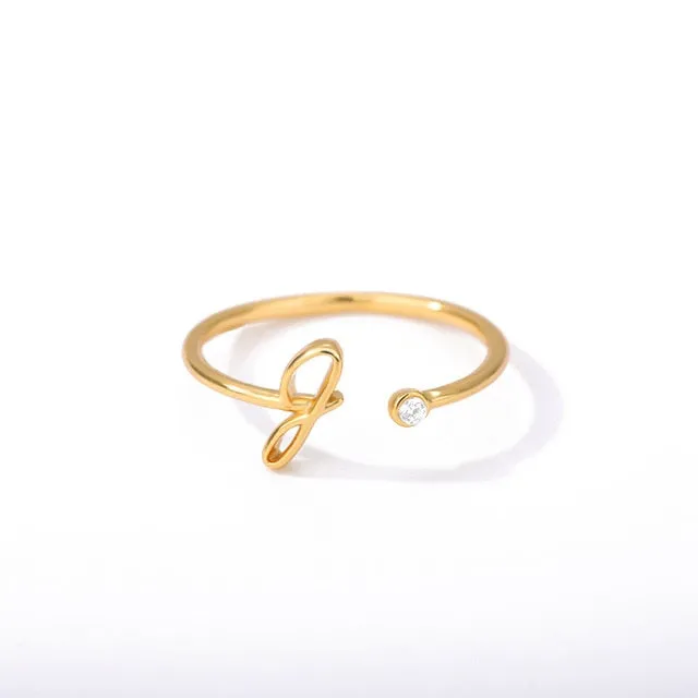 Stainless Steel A Z 26 Letters Rings for Women Tiny Wedding Ring Alphabet Crystal Initial Rings Finger Jewelry Accessories Gift|Rings|