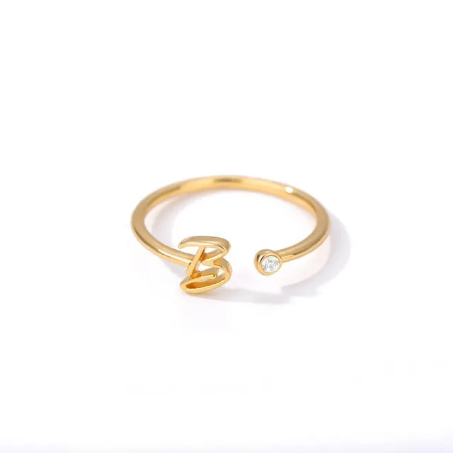 Stainless Steel A Z 26 Letters Rings for Women Tiny Wedding Ring Alphabet Crystal Initial Rings Finger Jewelry Accessories Gift|Rings|