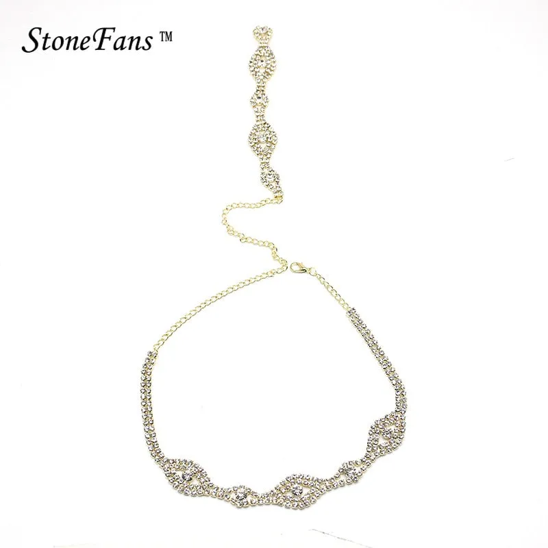 StoneFans Bridal Back Drop Crystal Necklace Wedding Jewelry Brides Chunky Linked Statement Collar Necklace Choker Fashion Gifts