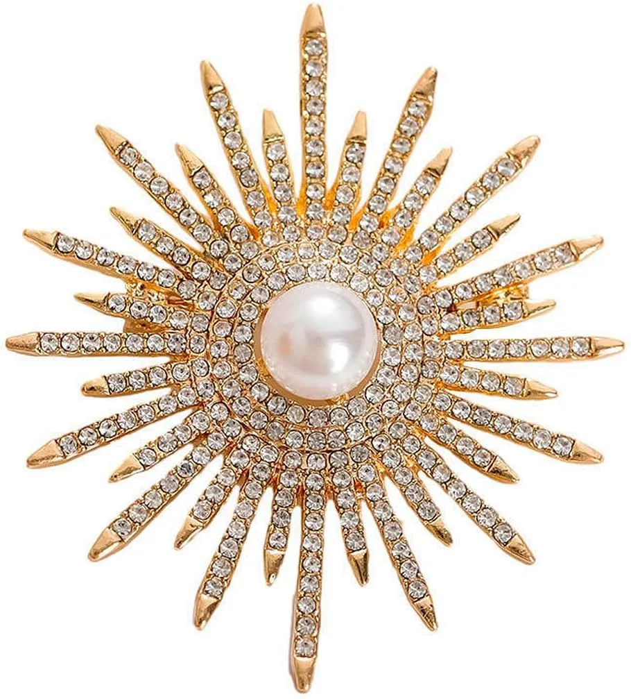 Sunflower Brooch Pins for Women,Pearl Brooch Pins,Rhinestones Crystal Brooches,Flower Brooches for Women,Flower Lapel Pin,Pearl Pins for Lanyards Backpacks Clothes Hats Jackets