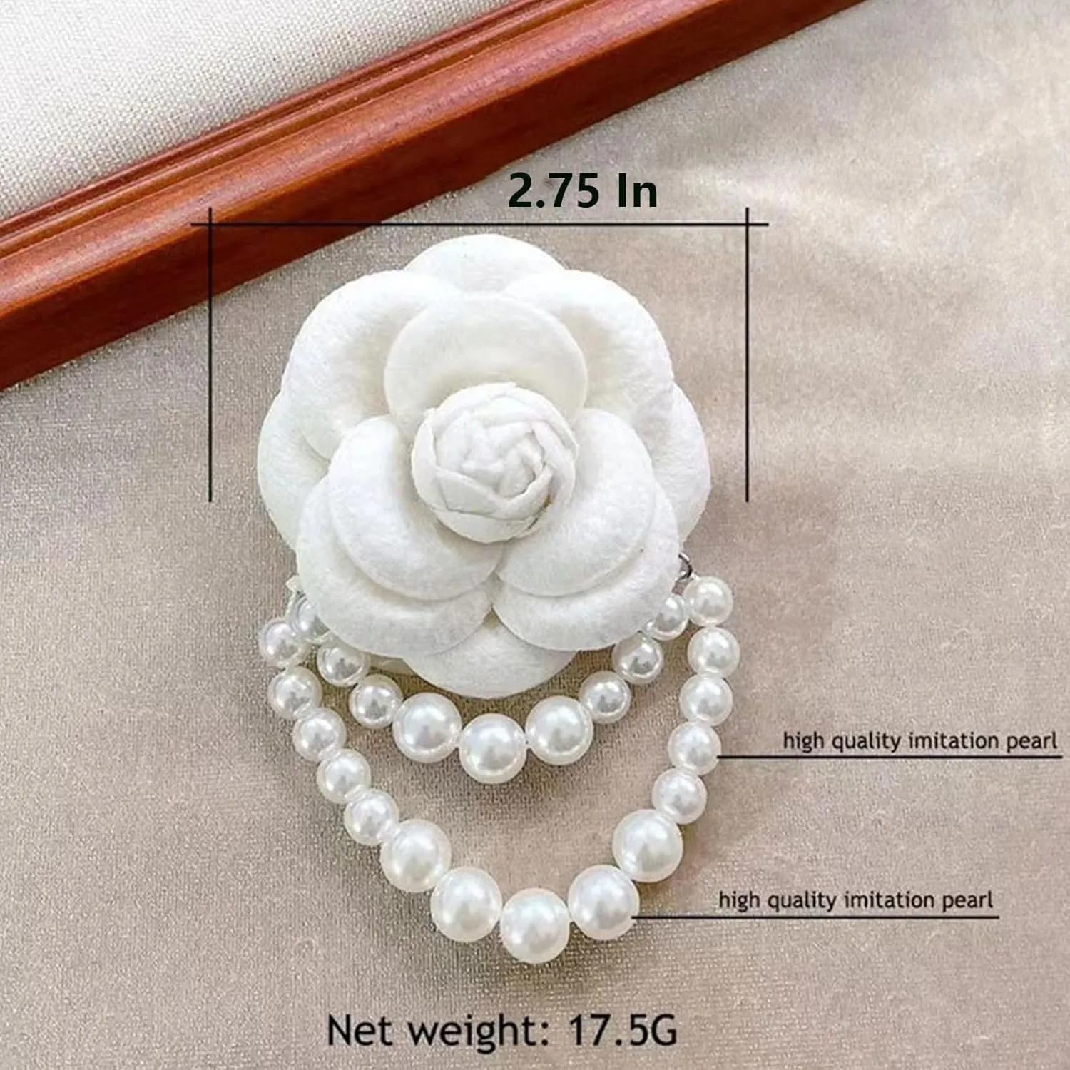 Vintage Flower Pins for Women Camellia Flower Pearl Brooch Fabric Hairpin Headpieces Brooch Pins Shawl Pins Elegant Lapel Pins Wedding Party Clothes Accessories