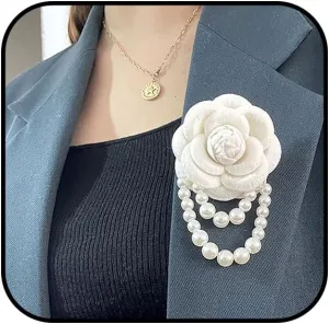 Vintage Flower Pins for Women Camellia Flower Pearl Brooch Fabric Hairpin Headpieces Brooch Pins Shawl Pins Elegant Lapel Pins Wedding Party Clothes Accessories