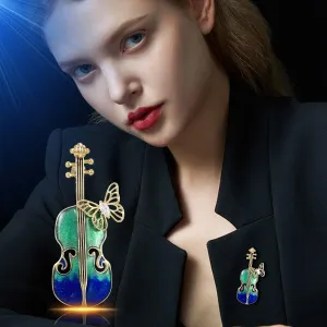 Violin Brooch for Women Enamel Butterfly Violin Brooch Pin Music Lapel Pins Jewelry Gifts