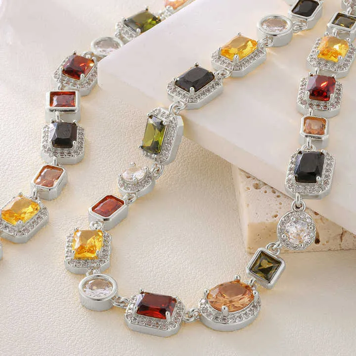 Women Girls Multi Colored Sparkly-قلادة من الذهب