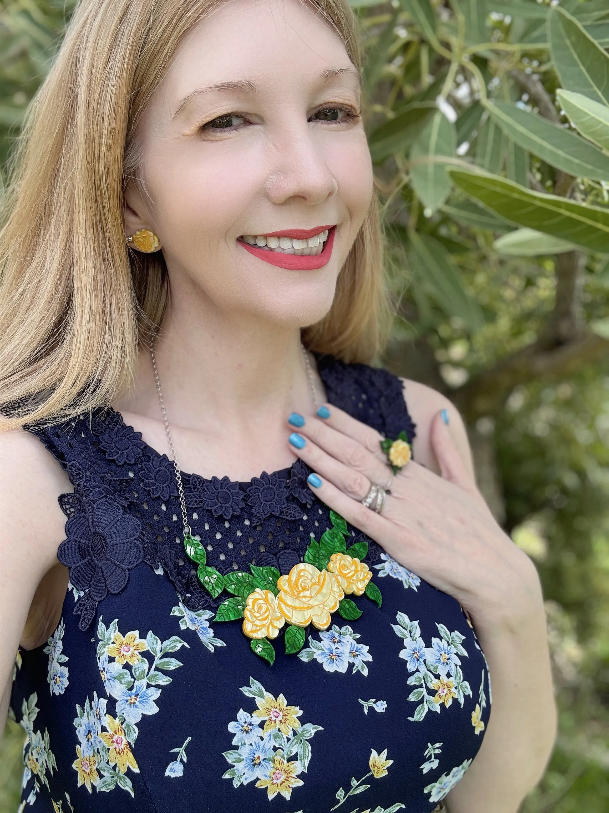 Yellow rose - necklace - Set of 2