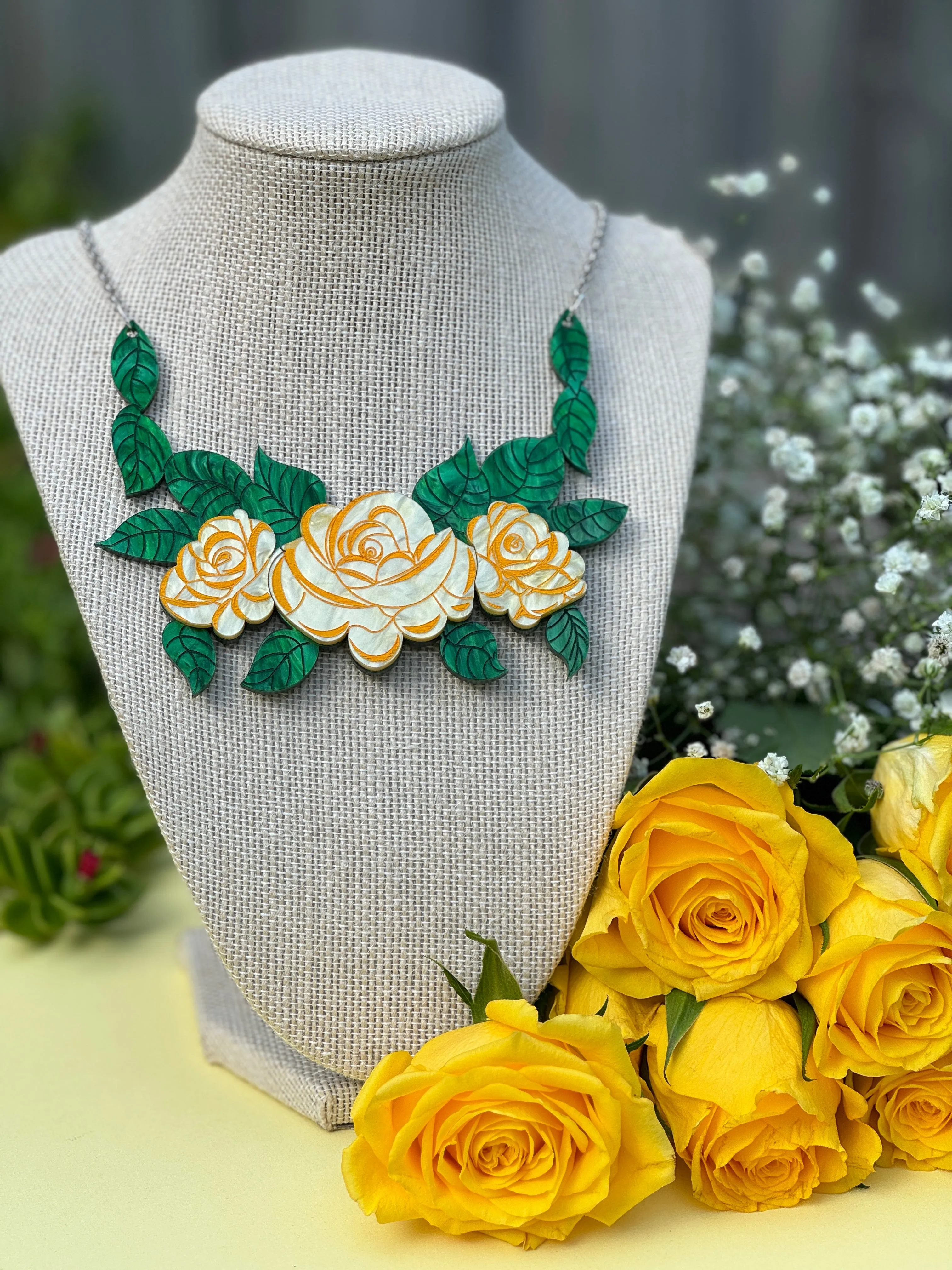 Yellow rose - necklace - Set of 2